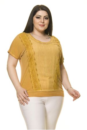 Kadın Büyük Beden Hardal Sarı Zımbalı  Bluz A7-3023-1