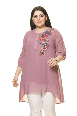 Kadın Büyük Beden Gül Kurusu İşlemeli Nakışlı Tunik  A7-3026