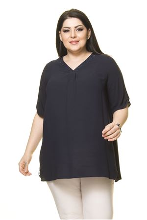 Kadın Büyük Beden Lacivert Şifon Bluz  A6-3016