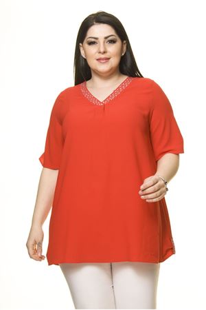 Kadın Büyük Beden Kırmızı Şifon Bluz  A6-3016-1