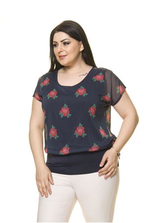 Kadın Büyük Beden Lacivert Şifon Bluz  A4-3011