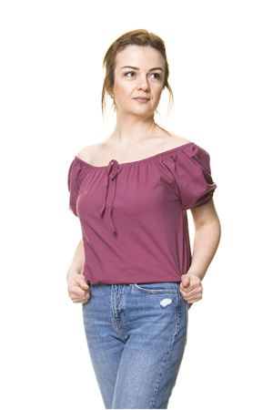 Kadın Mürdüm Pamuklu Penye Bluz 5D-30441