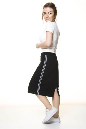 Kadın Siyah Şeritli Pamuklu Spor Esnek Etek  4D-3046