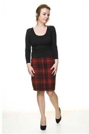 Kadın Kırmızı Ekoseli Esnek Etek  11C-3032