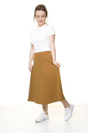 Kadın Hardal Penye Esnek Etek  11C-3050