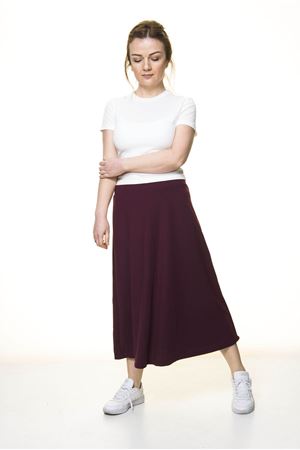 Kadın Mürdüm Penye Esnek Etek  11C-3053