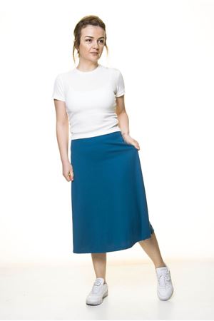 Kadın Petrol Mavisi Penye Esnek Etek  11C-3054