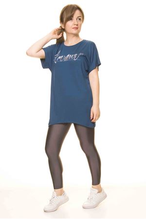 Kadın Petrol Mavi Taş İşlemeli Bluz 14D-3063-1