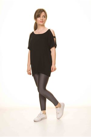 Kadın Siyah Omuz Dekolteli  Bluz 14D-3064-1