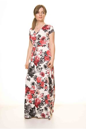 Kadın Kruvaze Yaka Desenli Uzun Elbise 17D-3075
