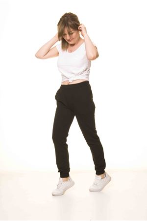 Kadın Düz Siyah Lastikli Eşofman Altı 3C-3055