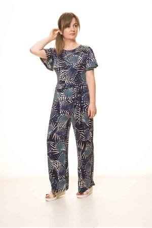 Kadın Yazlık Desenli Lacivert Esnek Tulum 17C-1991M