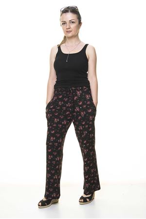 Kadın Beli Lastikli Çiçek Desenli Pantolon 10E-4025