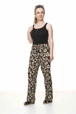 Kadın Beli Lastikli Çiçek Desenli Pantolon 10E-4023