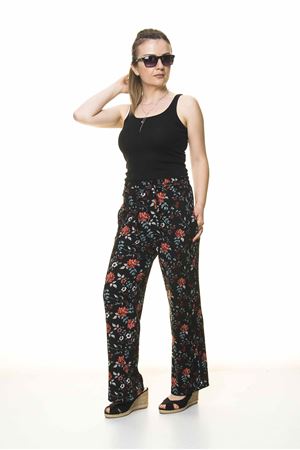 Kadın Beli Lastikli Çiçek Desenli Pantolon 10E-4022