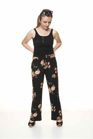 Kadın Beli Lastikli Çiçek Desenli Pantolon 10E-4020