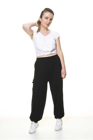Kadın Beli Lastikli Düz Siyah Şalvar Pantolon 8C-4008