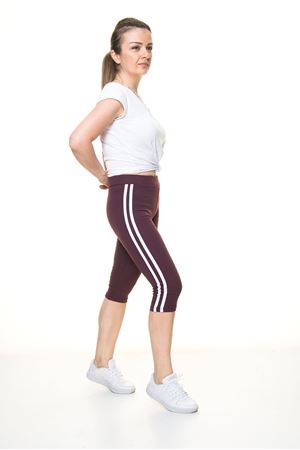 Kadın Spor Çizgili Mürdüm Kapri Tayt 11C-4010