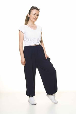 Kadın Beli Lastikli Lacivert Şalvar Pantolon 8C-4005