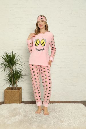 Kadın Pembe Desenli Kışlık Polar Pijama Takımı 13D-20021