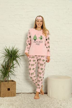 Kadın Pembe Avakado Desenli Kışlık Polar Pijama Takımı 13K-20057