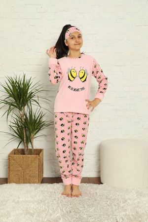 Kız Çocuk Pembe Desenli Kışlık Polar Pijama Takımı 13F-20026