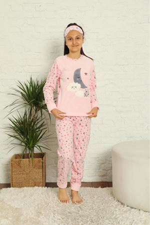 Kız Çocuk Pembe Desenli Kışlık Polar Pijama Takımı 13F-20040