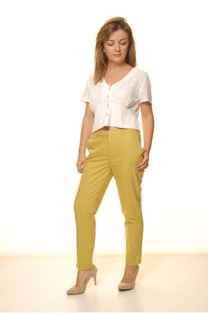 Kadın Limon Yeşili Mevsimlik Yüksek Bel Kumaş Pantolon 16E-4051