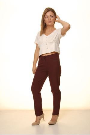 Kadın Bordo Yüksek Bel Kumaş Pantolon 16D-4056