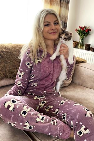  Kadın Mor Kapüşonlu Kışlık Welsoft Polar Tulum 8E-20013-1