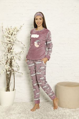 Kadın Desenli Kışlık Polar Pijama Takımı 6F-20043