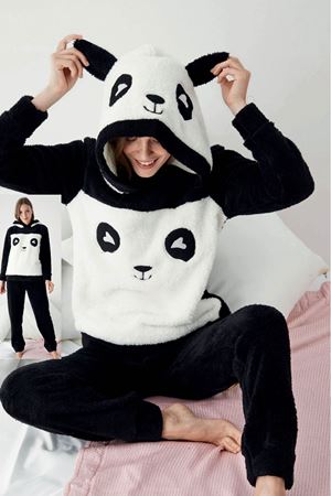 Kadın Kapüşonlu Kışlık Cepli Tam Peluş Takım 4F-1040P