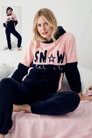 Kadın Kapüşonlu Kışlık Cepli Tam Peluş Takım 4F-1026L