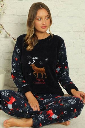 Kadın Desenli Kışlık Polar Pijama Takımı 2F-1852