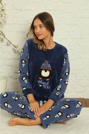Kadın Desenli Kışlık Polar Pijama Takımı 1F-1851-2