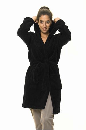 Siyah Cepli Peluş Kışlık Sabahlık 18D-4061