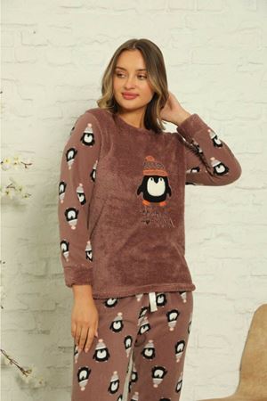 Kadın Desenli Kışlık Polar Pijama Takımı 2F-1851-1