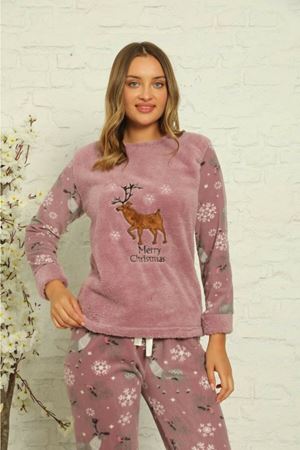 Kadın Desenli Kışlık Polar Pijama Takımı 2F-1852-1