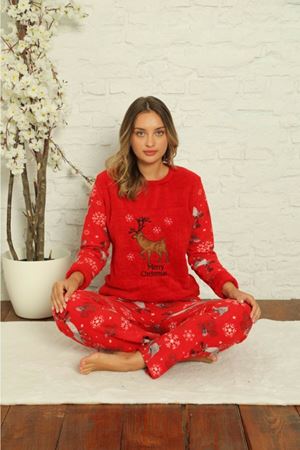 Kadın Desenli Kışlık Polar Pijama Takımı 1F-1852-2