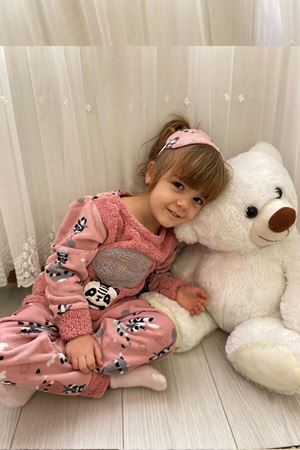 Çocuk Pembe Desenli Kışlık Polar Pijama Takımı 5K-3040P