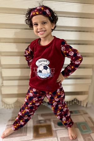 Erkek Çocuk Bordo Desenli Kışlık Polar Pijama Takımı 5K-4501B