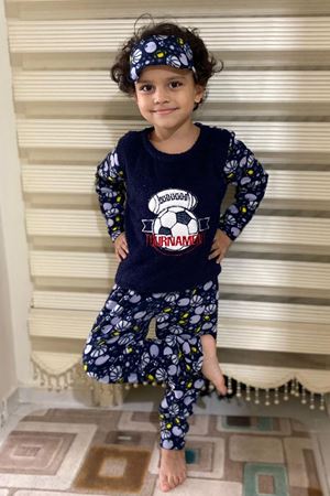Erkek Çocuk Lacivert Desenli Kışlık Polar Pijama Takımı 5K-4501L