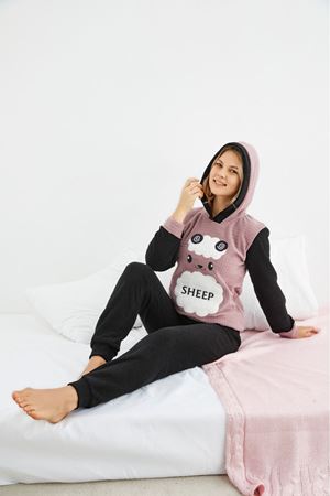 Kadın Desenli Kışlık Polar Pijama Takım 1C-4073