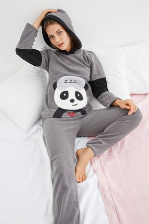 Kadın Desenli Kışlık Polar Pijama Takım 1D-4074