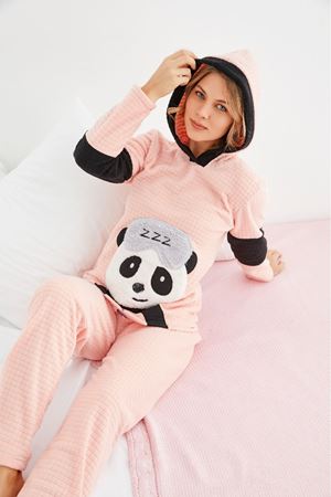 Kadın Desenli Kışlık Polar Pijama Takım 9C-4076