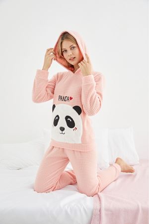 Kadın Desenli Kışlık Polar Pijama Takım 15D-1055Y