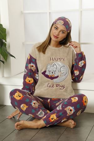 Kadın Desenli Kışlık Welsoft Yumuşak Pijama Takım 18E-14175B