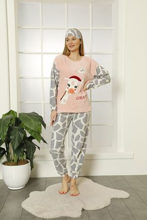 Kadın Desenli Kışlık Welsoft  Yumuşak Pijama Takım 18D-14210