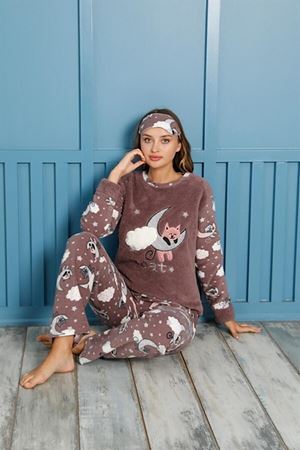 Kadın Desenli Kışlık Polar Pijama Takımı 7F-20073-1