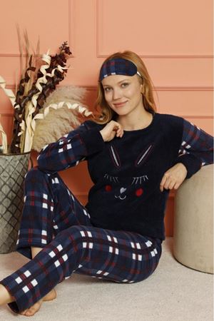 Kadın Lacivert Kışlık Polar Welsoft Pijama Takımı 18K-1861
